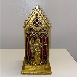 Candle Votive - Decorative Golden Angel, Red Glass